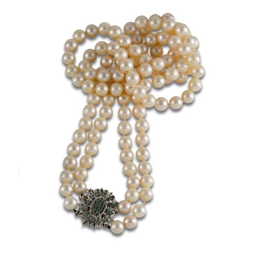 COLLAR DOS HILOS DE PERLAS CULTIVADAS CON BROCHE DE ORO BLA