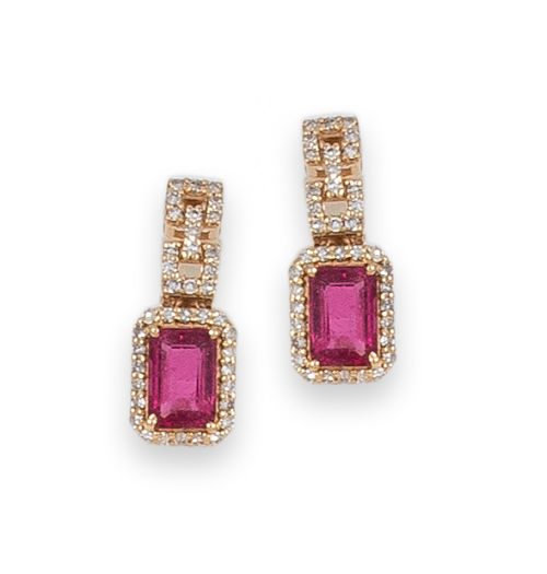 PENDIENTES DE ORO, RUBELITAS Y DIAMANTES