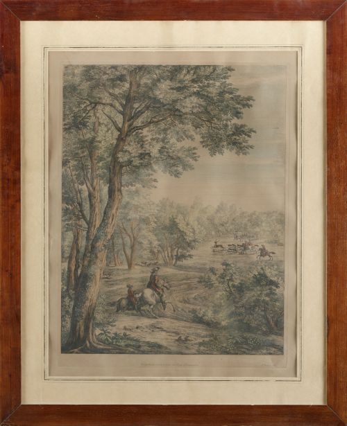ADRIAEN FRANS BAUDUINS, "Cacería", Grabado calcográfico col