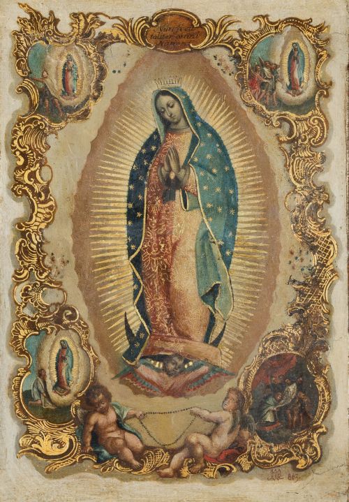 ESCUELA VIRREINAL, "Virgen de Guadalupe", Óleo sobre papel