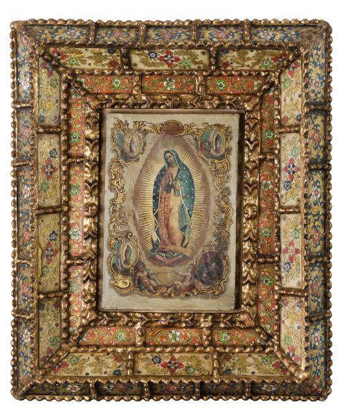 ESCUELA VIRREINAL, "Virgen de Guadalupe", Óleo sobre papel