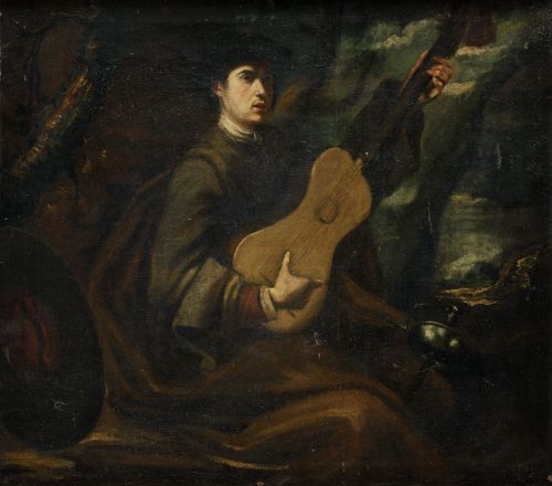 ESCUELA NAPOLITANA , "Caballero tocando la guitarra", Óleo