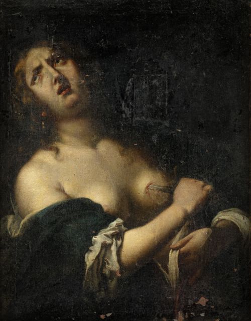  ESCUELA ITALIANA, "Muerte de Lucrecia", Óleo sobre lienzo