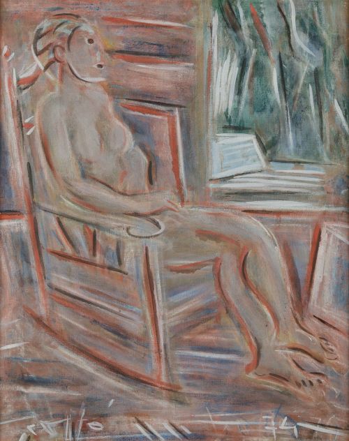 PEDRO GASTÓ VILANOVA, "La mecedora", 1974, Óleo sobre lienz