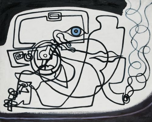PEDRO SOBRADO, "Automovilista", Óleo sobre lienzo