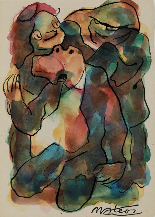 FRANCISCO MATEOS GONZÁLEZ, "Personajes", Tinta y acuarela s