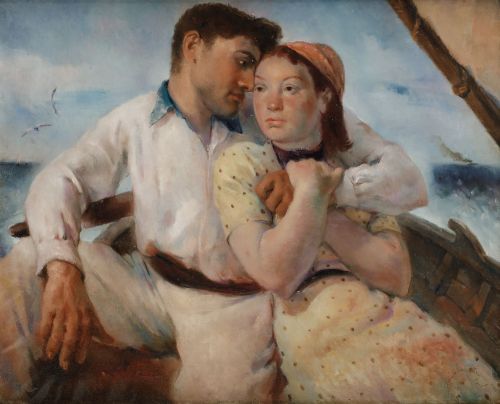 GENARO LAHUERTA, "Pareja de enamorados en la barca", 1921,