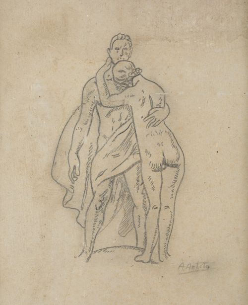 AURELIO ARTETA Y ERRASTI, "Pareja abrazándose", Carboncillo