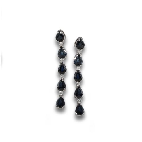 PENDIENTES LARGOS DE ORO, ZAFIROS Y DIAMANTES