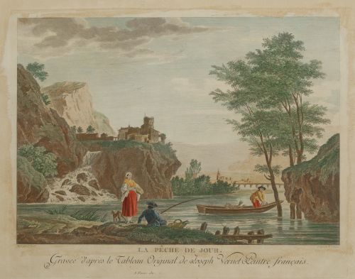 CLAUDE JOSEPH VERNET, "La peche de Jour", Grabado sobre pap