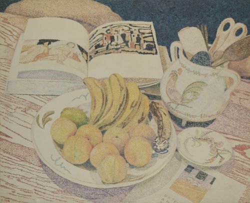RICARDO TOJA LANDALUCE, "Bodegón con libro", 1983 , Óleo so
