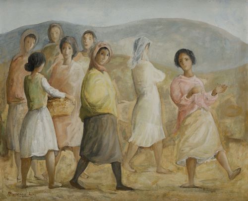 MANUEL  MINGORANCE ACIEN, "Mujeres en el campo", Óleo sobre