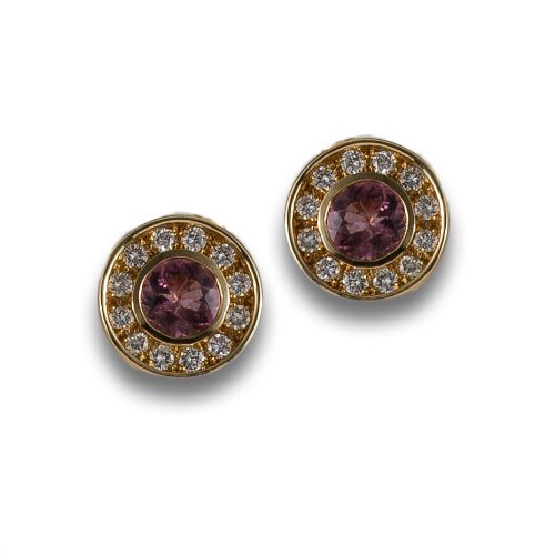 PENDIENTES DE ORO AMARILLO TURMALINAS Y BRILLANTES