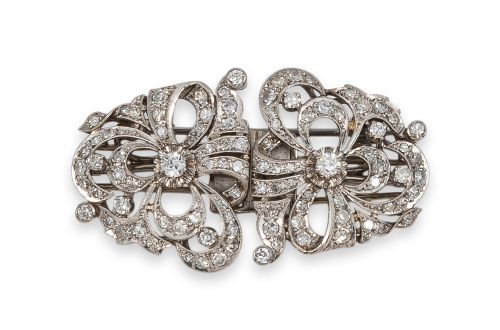 BROCHE DOBLE CLIP DE ORO, PLATINO Y DIAMANTES
