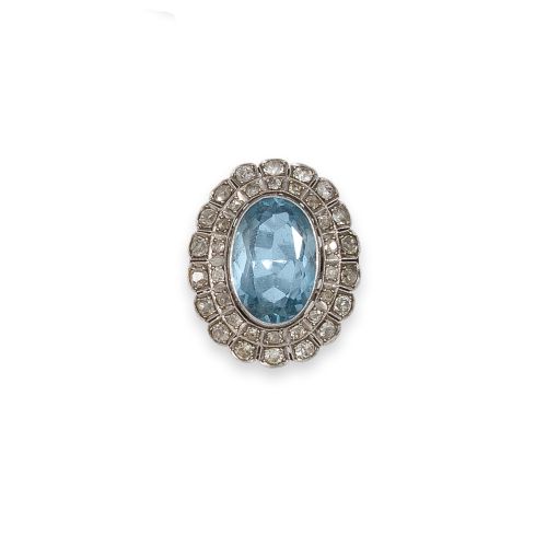 SORTIJA DE PLATINO, ESPINELA Y DIAMANTES