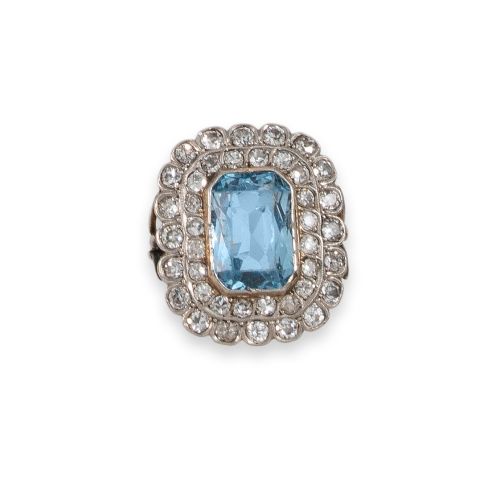 SORTIJA DE ORO, ESPINELA Y DIAMANTES