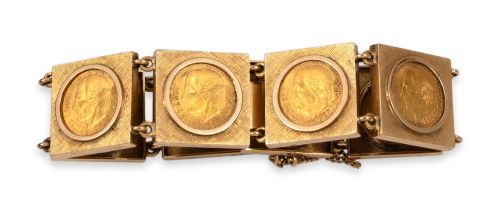 BRAZALETE DE ORO CON PESOS MEJICANOS.
