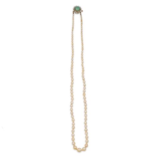 COLLAR DE PERLAS Y BROCHE D EORO CON AMAZONITA