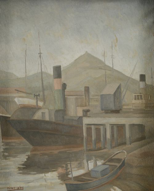 JOSE LUIS PEREZ DIEZ, "Ría de Bilbao", Óleo sobre lienzo