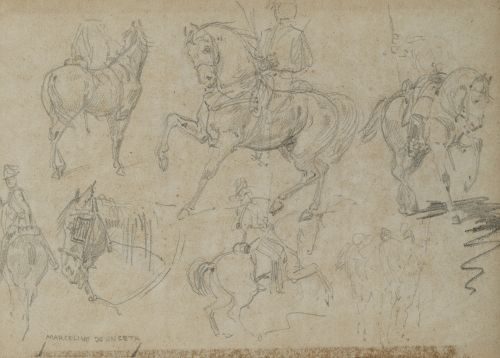 MARCELINO DE UNCETA, "Caballos", Grafito sobre papel