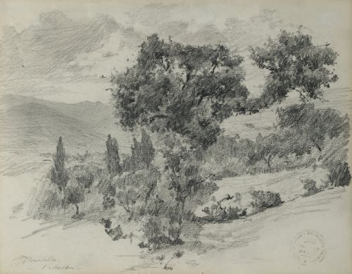 FRANCISCO PRADILLA Y ORTIZ, "Villalba", Grafito sobre papel