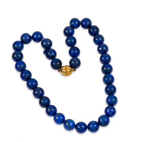 COLLAR DE CUENTAS LAPISLAZULI CON CIERRE DE ORO DE 14K