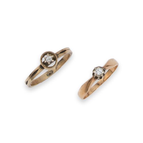 DOS SORTIJAS EN ORO DE 9K Y 14K CON DIAMANTES