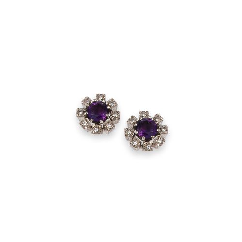 PENDIENTES DE ORO DE 14K CON AMATISTA Y DIAMANTES