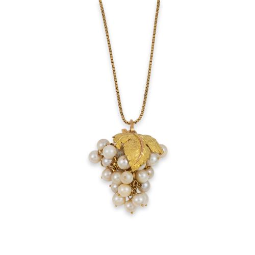 COLGANTE RACIMO DE UVAS DE ORO Y PERLAS