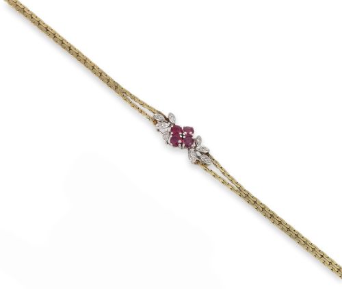 PULSERA DE ORO BICOLOR 14K CON RUBIES