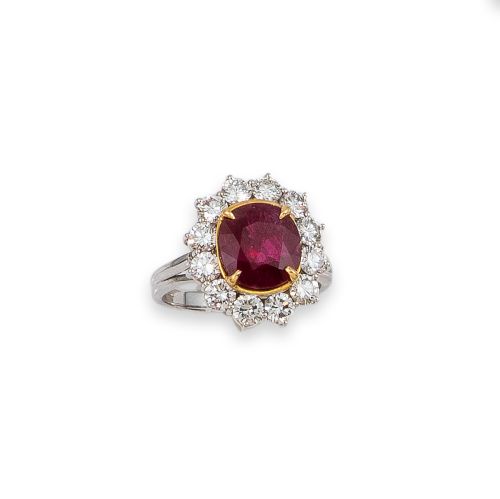 SORTIJA DE ORO CON RUBÍ CERTIFICADO Y DIAMANTES