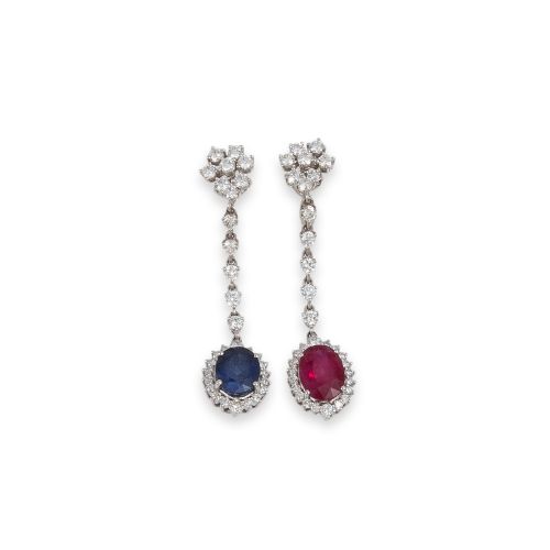 PENDIENTES DE ORO, ZAFIRO, RUBÍ Y DIAMANTES