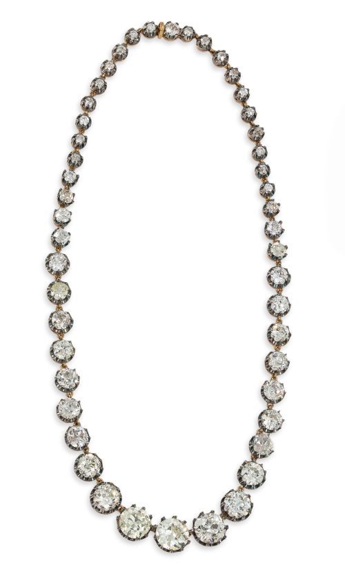 COLLAR ANTIGUO DE ORO Y PLATA CON CHATONES DE DIAMANTES