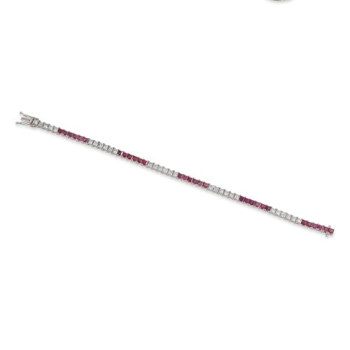 PULSERA RIVIERE DE ORO, DIAMANTES Y RUBÍES