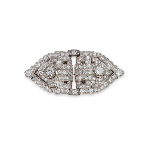 BROCHE DOBLE CLIP DE PLATINO Y DIAMANTES 
