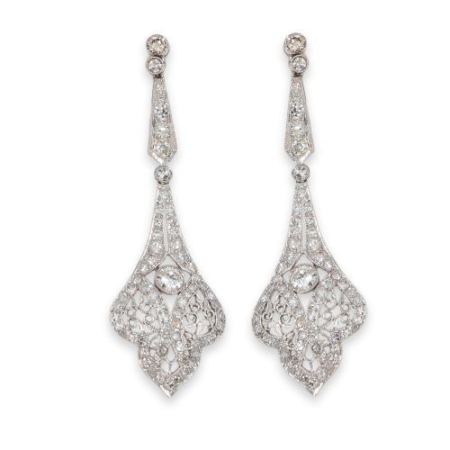 PENDIENTES LARGOS DE PLATINO Y DIAMANTES