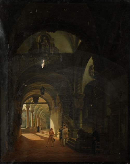 ANÓNIMO, "Escena en un interior", 1850, Óleo sobre lienzo.
