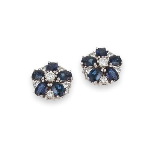 PENDIENTES DE ORO BLANCO ZAFIROS Y DIAMANTES