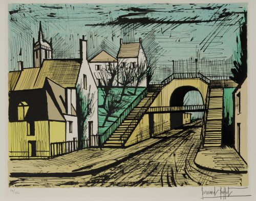 BERNARD BUFFET, "Le Mans, Tunnel", 1985, Litografía sobre p