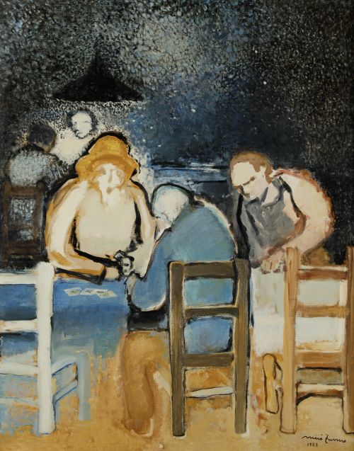 JOSEFA MIRÓ TURMO, "Interior con personajes jugando a las c