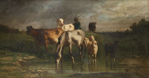 ANTONIO CORDERO CORTÉS, “Paisaje con ganado bebiendo en el