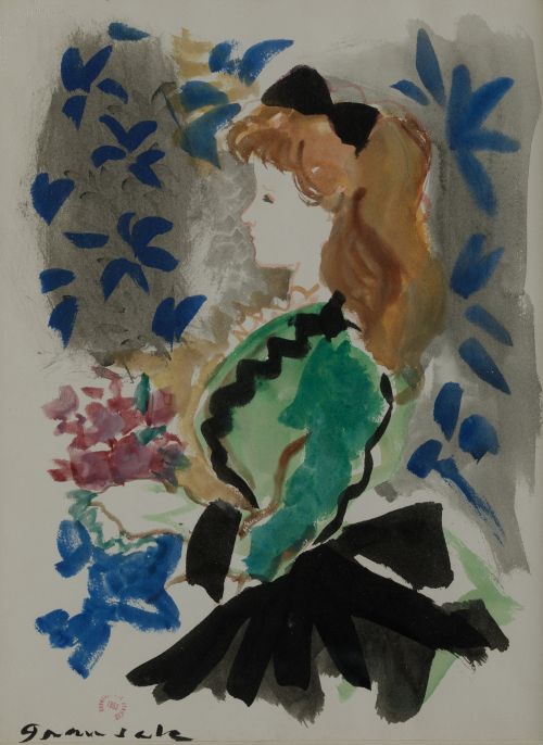 EMILIO GRAU SALA, "Jovencita de perfil con ramo de flores",