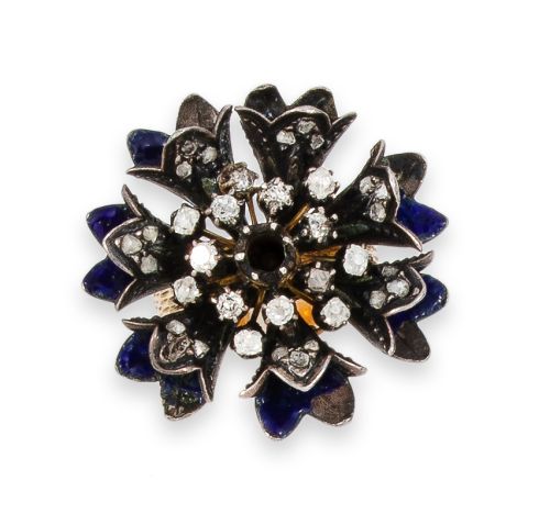 SORTIJA ANTIGUA DE ORO PLATA DIAMANTES Y ESMALTE