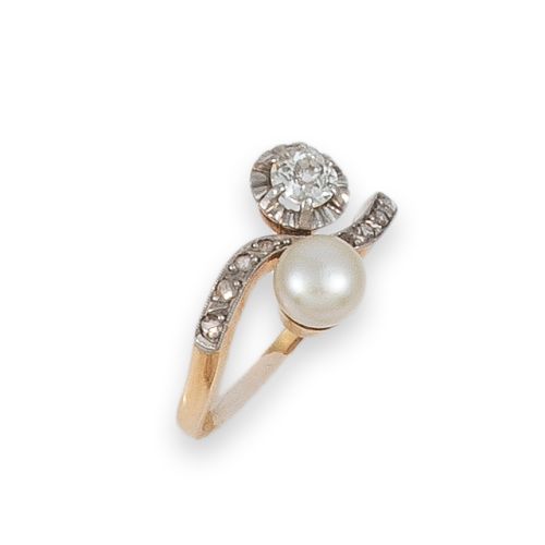 SORTIJA AÑOS 20' TU Y YO DE ORO CON PERLA Y DIAMANTES