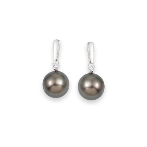 PENDIENTES DE ORO BLANCO CON PERLA GRIS Y DIAMANTE FIRMA AG