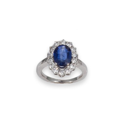 SORITJA ROSETA DE ORO BLANCO CON ZAFIRO Y DIAMANTES