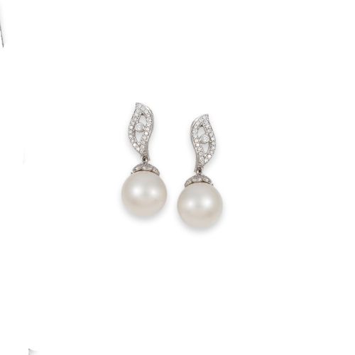 PENDIENTES DE ORO BLANCO CON PERLAS AUSTRALIANAS Y BRILLANT