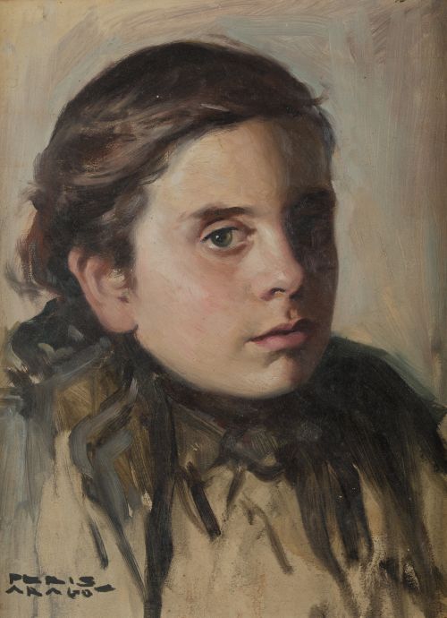 JOSÉ PERIS ARAGÓ, "Retrato de niña", Óleo sobre tablex