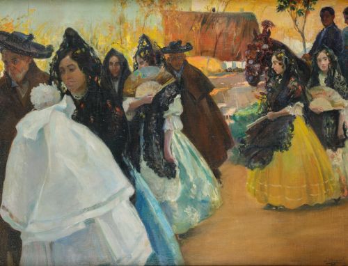 JOSÉ MONGRELL TORRENT, "Un bautizo en Valencia", Óleo sobre