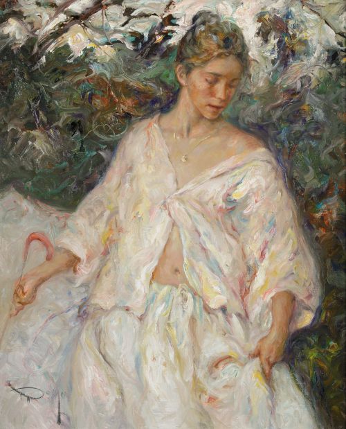 JOSÉ ROYO, "Mujer con sombrilla", Óleo sobre lienzo
